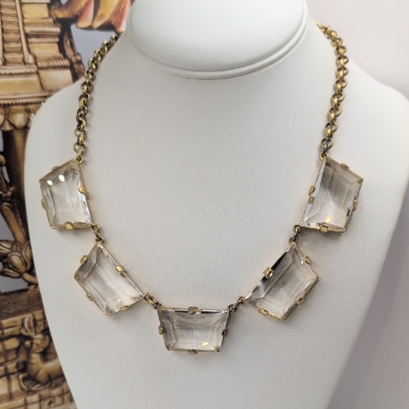 J. Crew Gold and Clear Ice Cube Statement Necklace - Picture 1 of 6